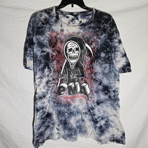 Skull grim reaper grey acid wash grunge skater tee